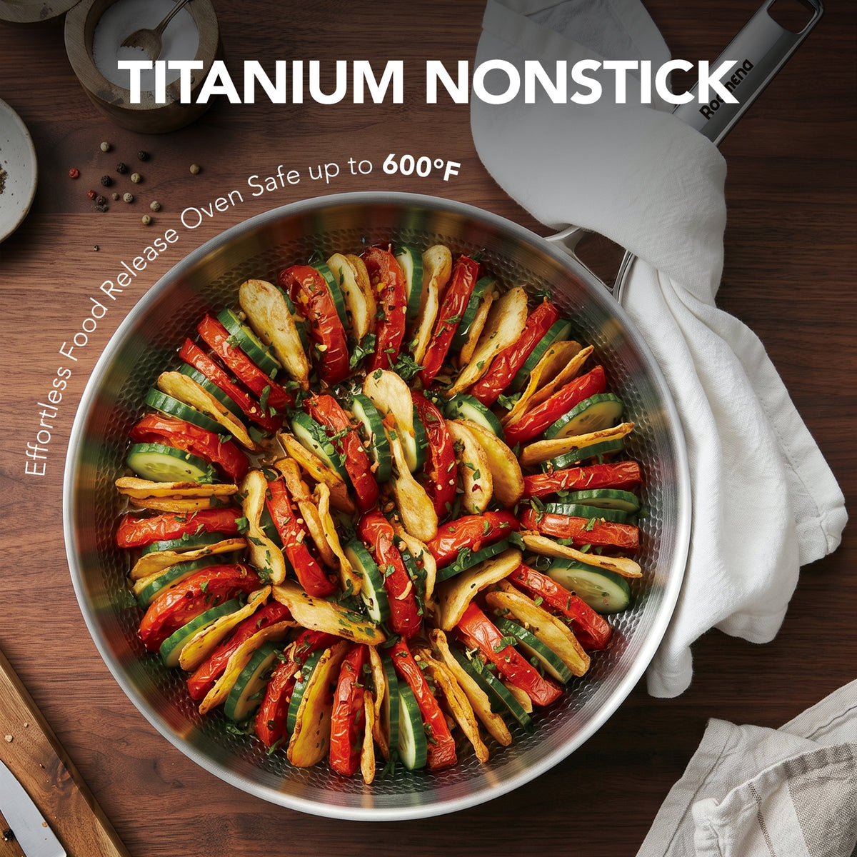 Titanium frying pan for cooking set