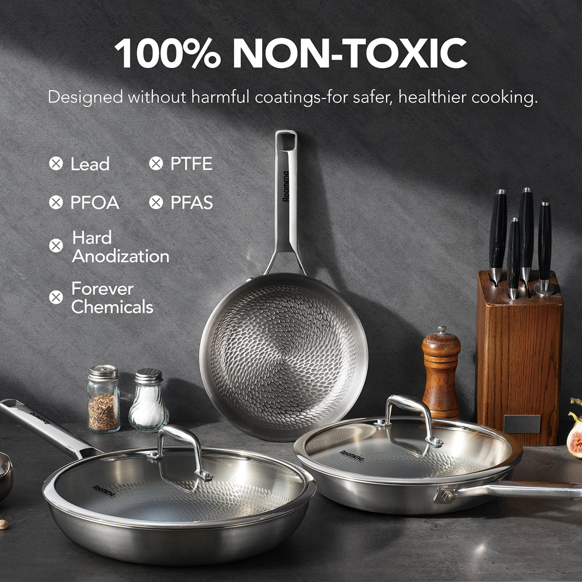 Titanium frying pan for cooking set